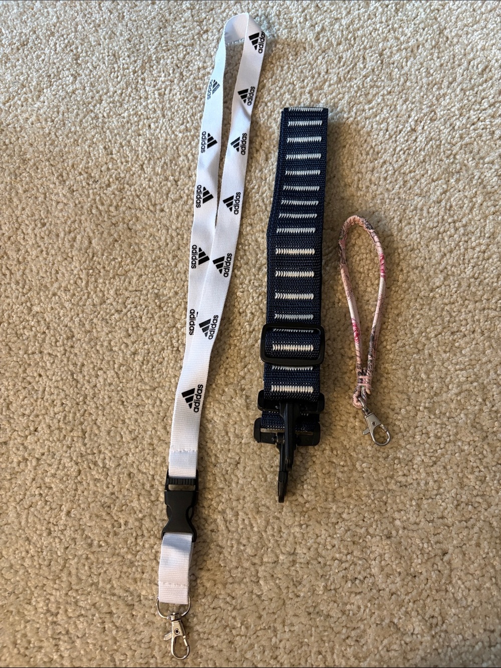 Bundle of 3-Adidas Lanyard,Blue & White Guitar Strap,Pink Floral Wrist Lanyard